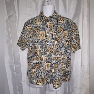 Stitch Hawaiian Men's Short Sleeve Button Up Shirt Size XL Brown & Blue
